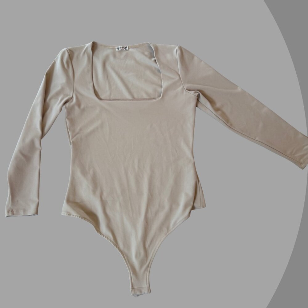 Free People Womens Tan Long Sleeve Bodysuit, Size Small